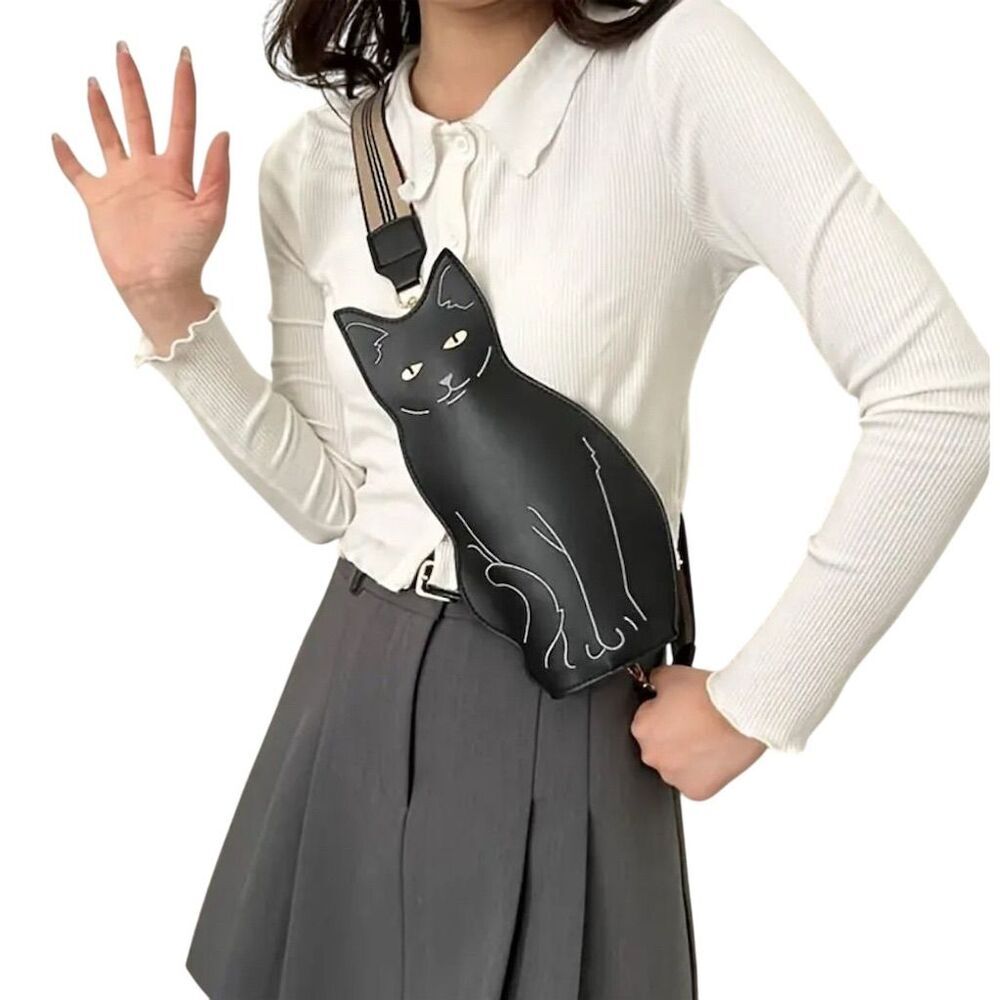Black Cat Crossbody Bag - Playful Women's Sling Purse